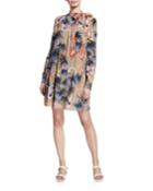 Floral Print Swing Dress W/ Necktie