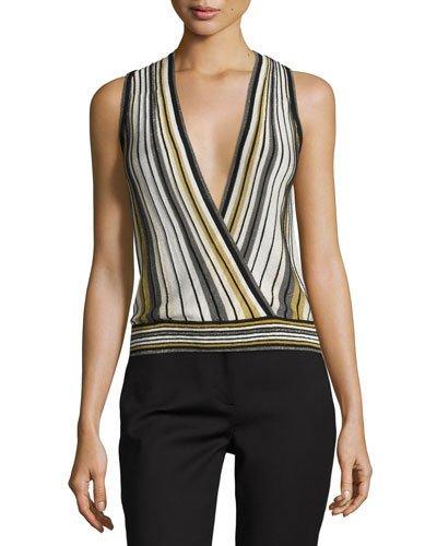 Velda Metallic Striped Surplice Top, Gold
