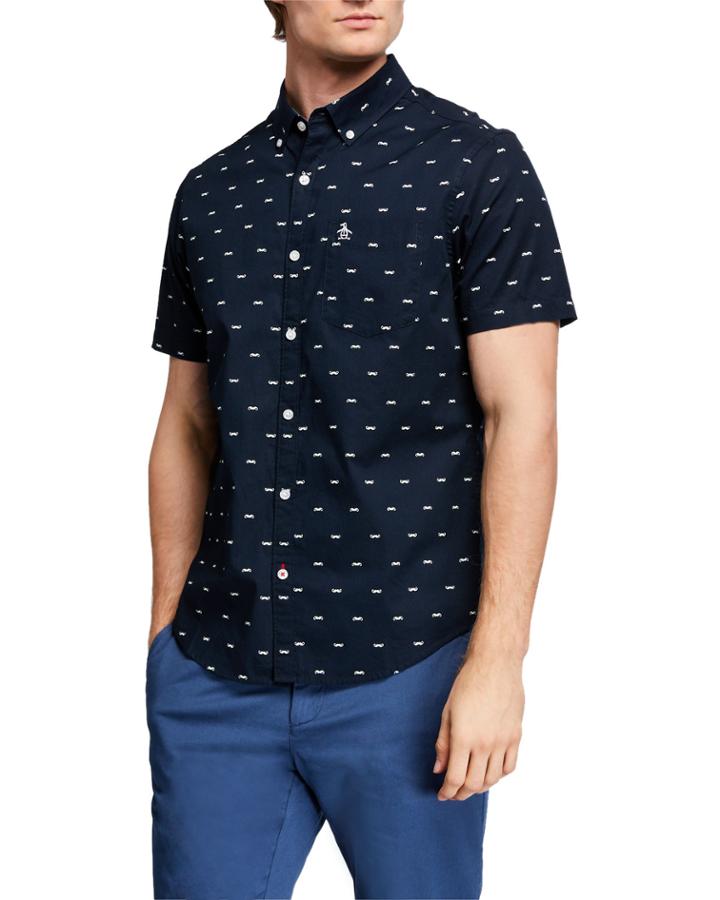 Men's Short-sleeve Mustache Print Button-down