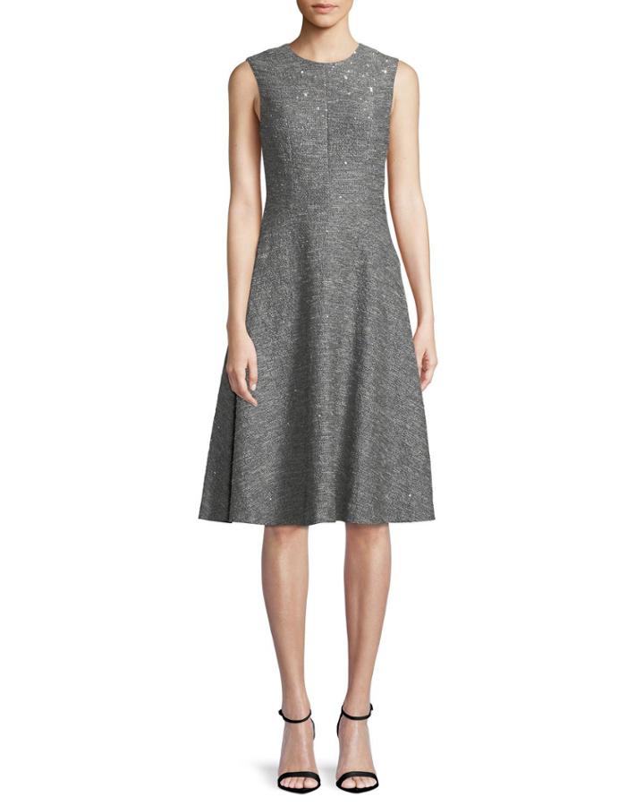 Sequin Sleeveless Seamed Fit-and-flare Dress