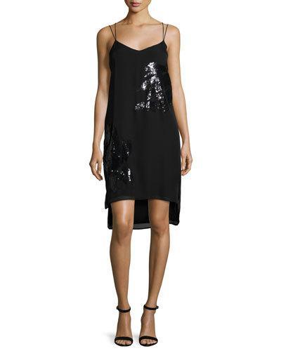 Sequined Slip Dress, Black