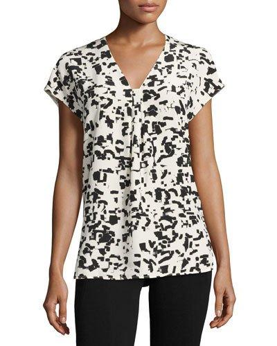 Confetti-print Silk Top, Black/white