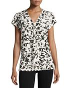 Confetti-print Silk Top, Black/white