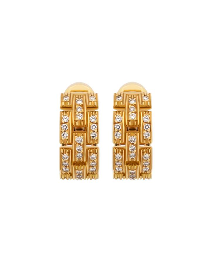 Estate 18k Gold Maillon Full Diamond Earrings