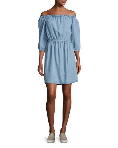 Chambray Off-the-shoulder Dress,
