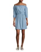 Chambray Off-the-shoulder Dress,