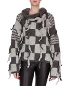Grey Check Ls Chunky Knit Hi