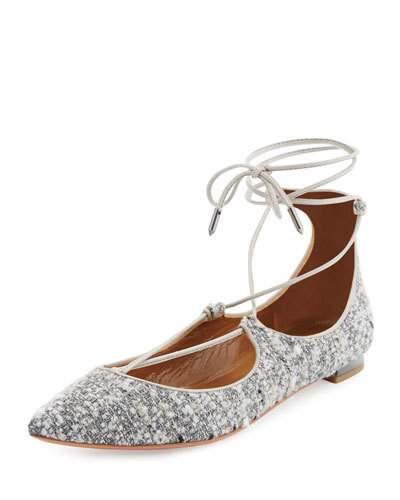 Christy Tweed Lace-up Pointed-toe Flat,