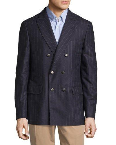 Double-breasted Wool-blend Jacket, Navy Blue