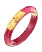 24k Gold Leaf Thin Faceted Hinged Bangle, Pink Peacock
