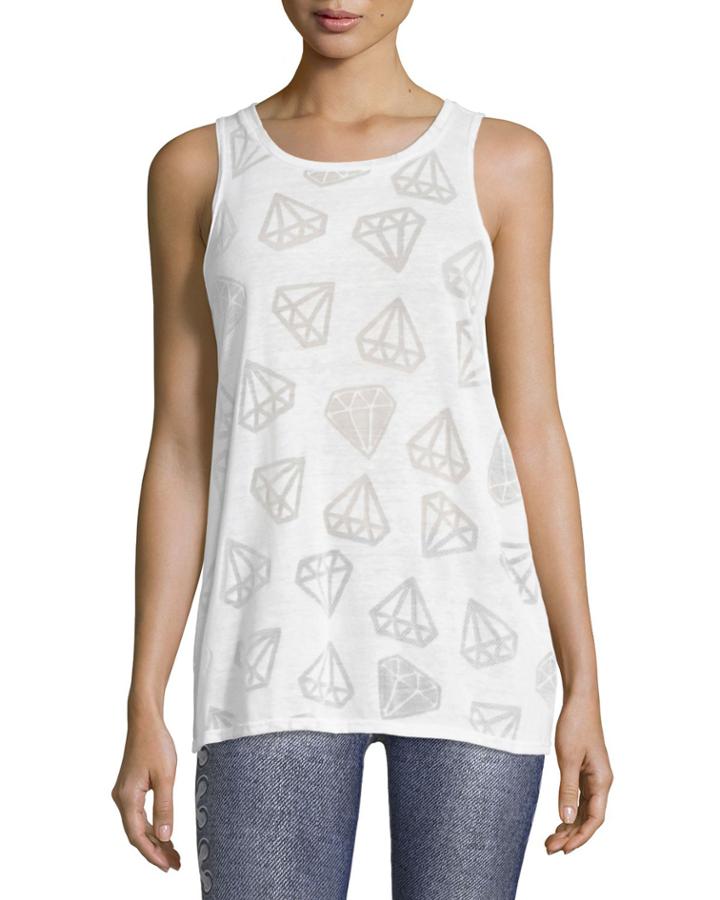 Diamond Burnout Racerback Muscle Tee, White
