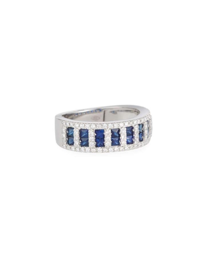 18k White Gold Diamond & Blue Sapphire Ring,