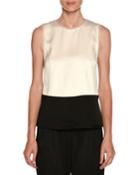 Tricolor Sleeveless Satin Colorblock Blouse