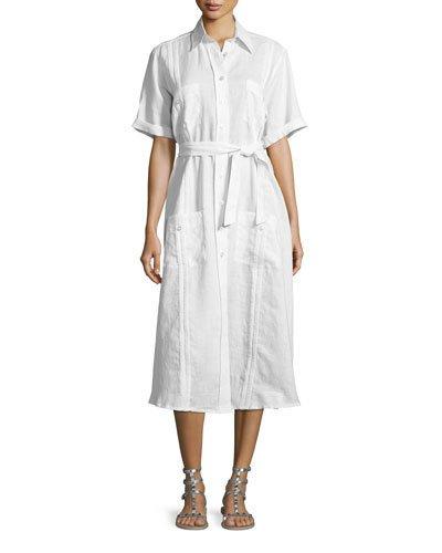 Guayabera Midi Shirtdress, Pure White
