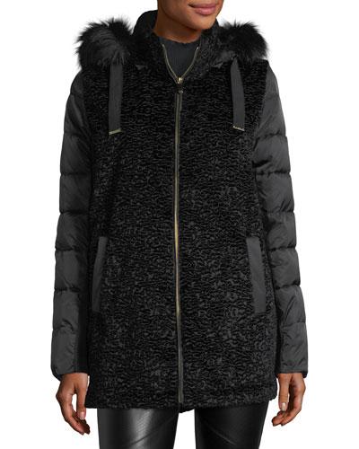 Mixed-media Hooded Puffer Jacket