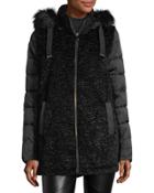 Mixed-media Hooded Puffer Jacket