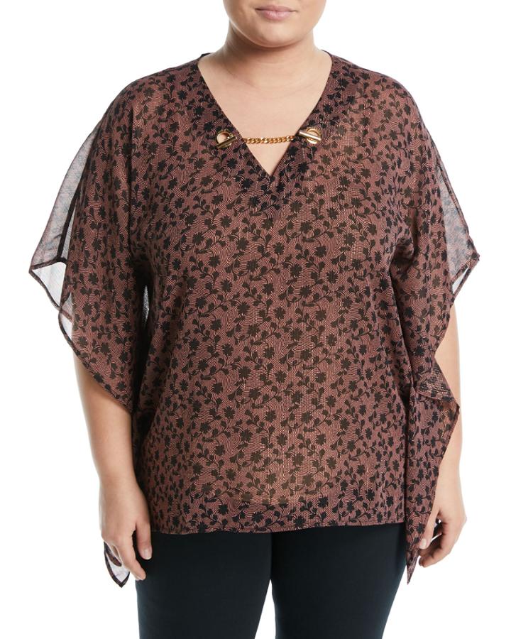 Flutter-sleeve Chain-neck Tunic,