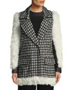 Shearling Checked Tweed Topper Coat