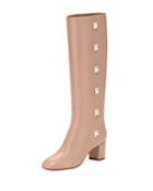 Valentino Rockstud-trim Leather Knee Boot, Poudre, Women's,