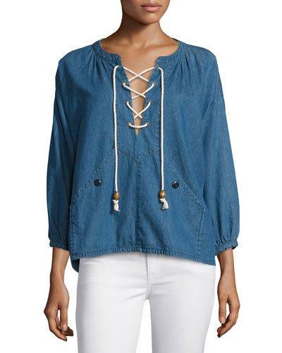 The Rope Lace-up Denim Pullover, Harbor Wash