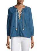 The Rope Lace-up Denim Pullover, Harbor Wash