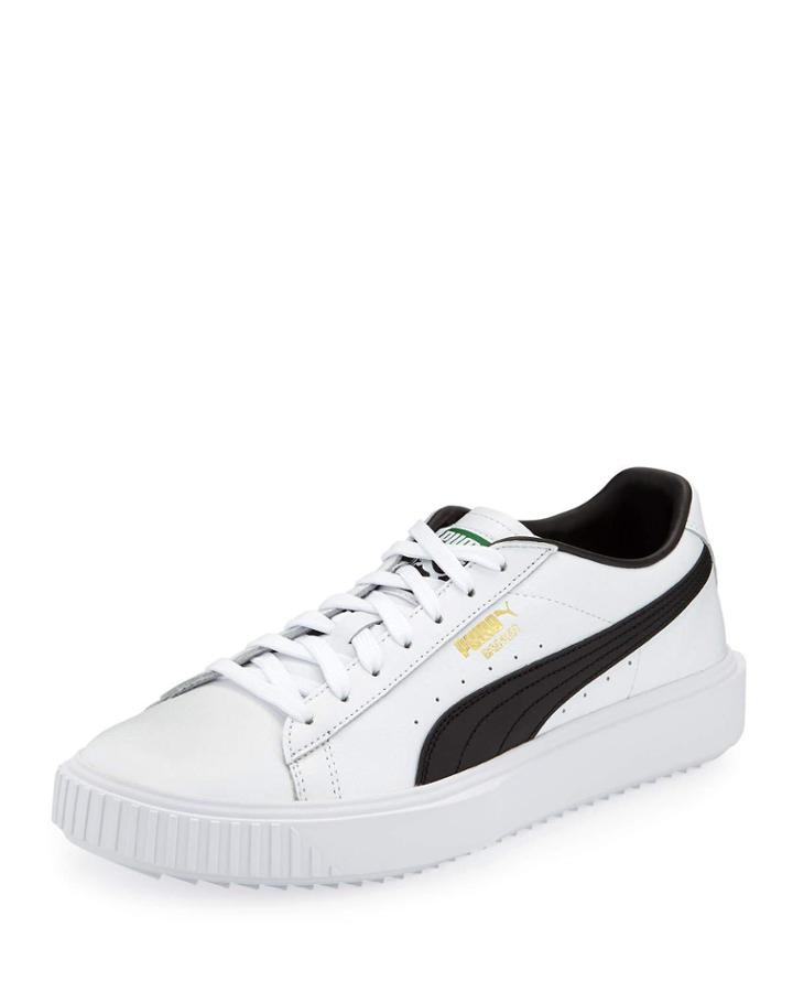Men's Breaker Leather Sneakers, White/black