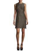 Floral-print Scallop-hem Shift Dress, Black/suntan