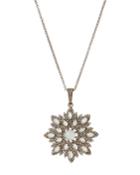 Long Aquamarine Snowflake Pendant Necklace W/ Diamonds