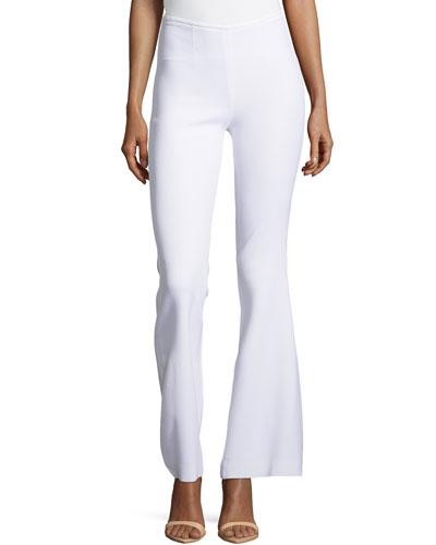 Side-zip Silk Flared Trousers, Optic White