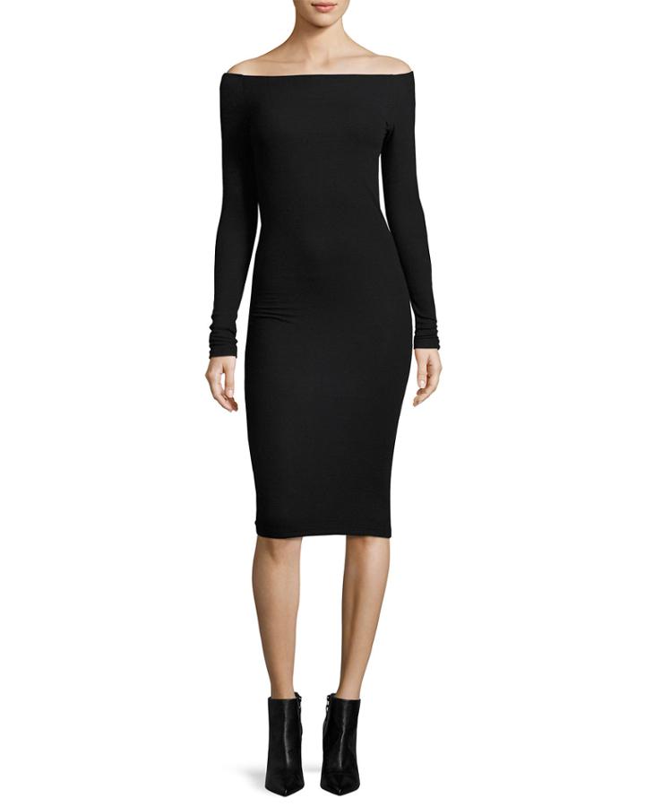 Modal Rib Off-the-shoulder Midi Dress, Black