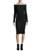 Modal Rib Off-the-shoulder Midi Dress, Black