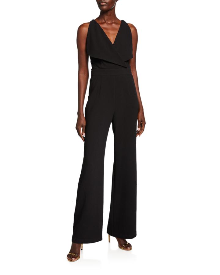 Cutaway Sleeveless Crepe Tuxedo Jumpsuit