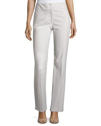 Petra Striped Flat-waist Pants, Aluminum