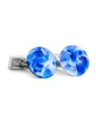 Marbled Round Glass Cufflinks, Blue/white