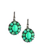 Round Green Chrysoprase & Diamond Drop Earrings