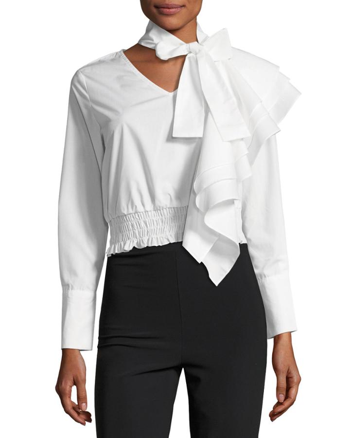 The Cyrus Tie-neck Long-sleeve Cotton Poplin Top