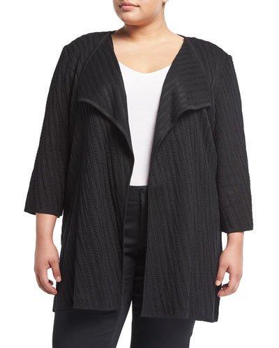 Textured-knit Open-front Jacket, Black,