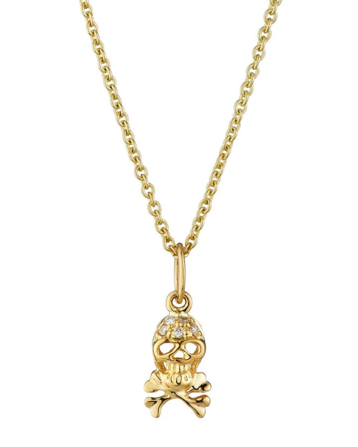 14k Diamond Baby Skull Pendant Necklace