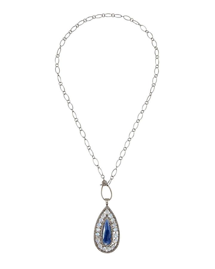 Sapphire Teardrop & Moonstone Pendant Necklace