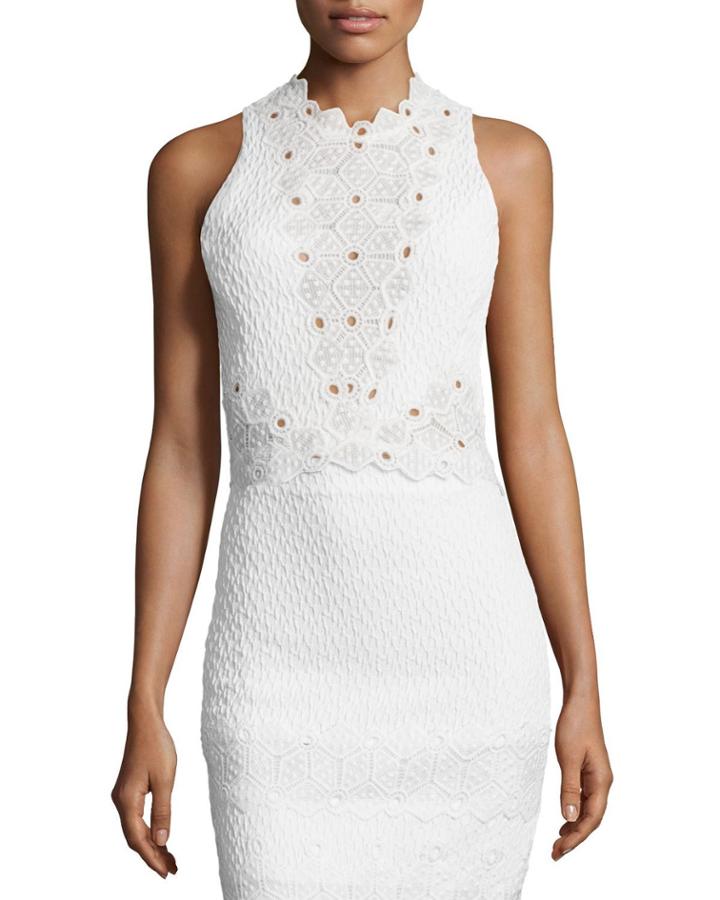 Sleeveless Textured Lace-trim Top,