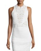 Sleeveless Textured Lace-trim Top,