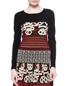 Long-sleeve Multi-texture Top, Black/brick/ivory