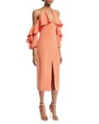 Aura Ruffled-frill Cold-shoulder Halter Silk Crepe Cocktail Dress