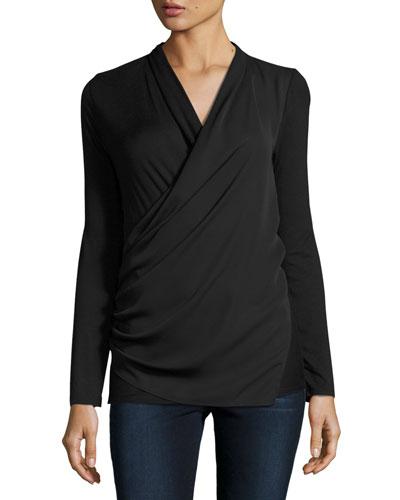 Faux-wrap Mixed-media Top, Black