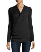 Faux-wrap Mixed-media Top, Black