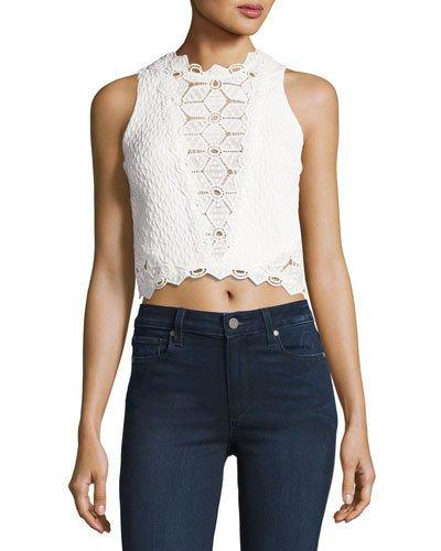 Diamond-lace Sleeveless Top, White