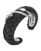 Naga Exotic Leather Bold Cuff Bracelet, Black