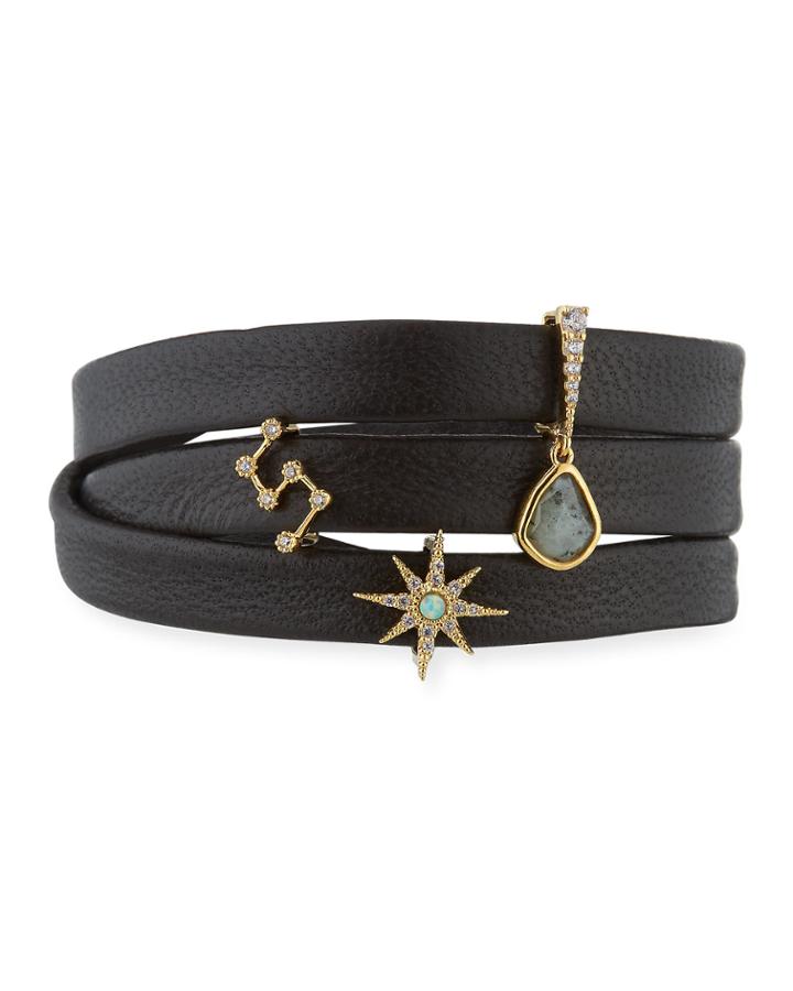 Leather Wrap Charm Bracelet, Black
