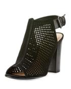 Margaret Suede Peep-toe Bootie, Black