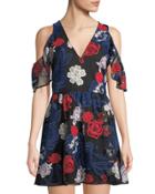 Kara Cold-shoulder Embroidered Fit-&-flare Dress